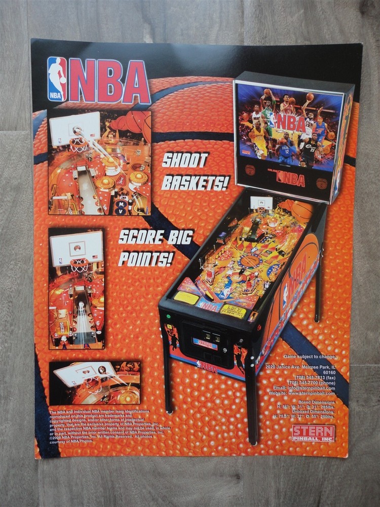 NBA Pinball Machine Flyer / Stern Original Brochure