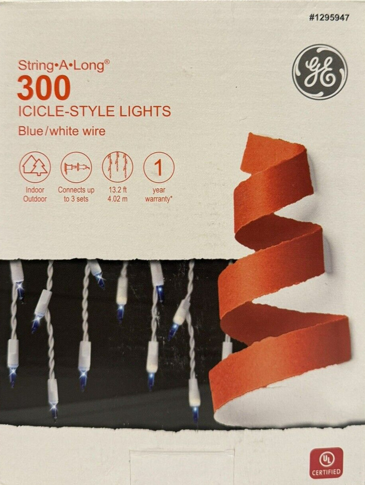 300 GE Blue String-A-Long Mini Icicle Style Lights - NEW - 1295947