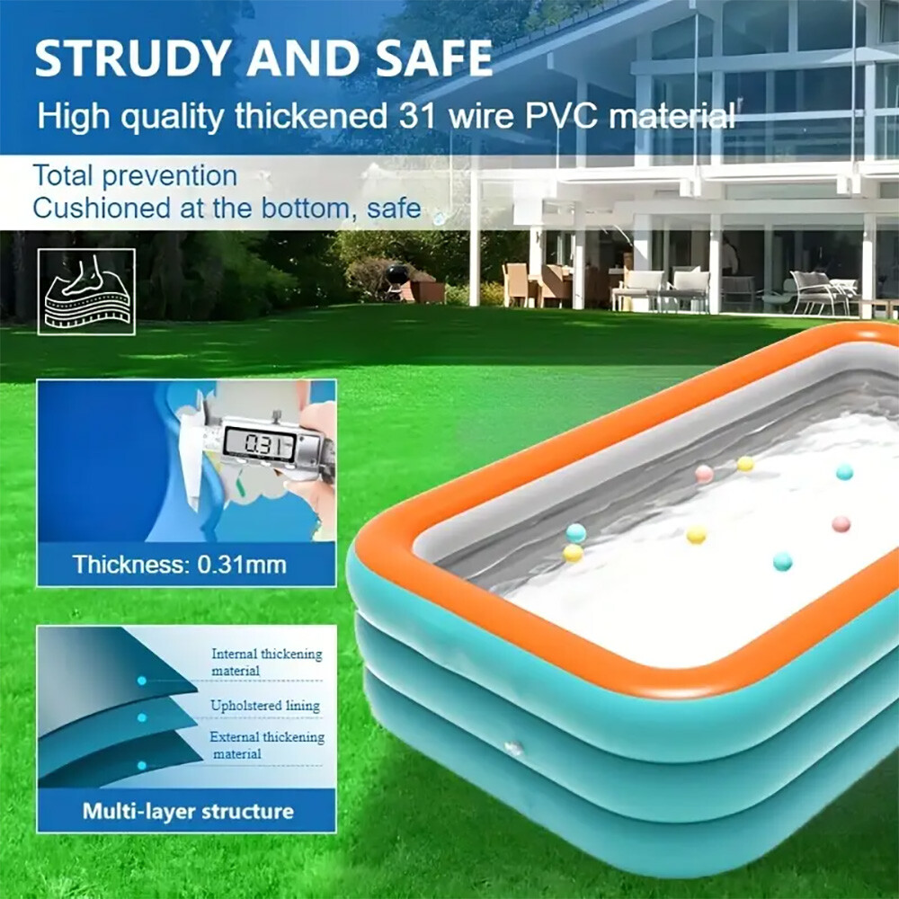 Large Family Inflatable Swimming Pool for Kids Adults Thickened 102" x 63" x 22"
