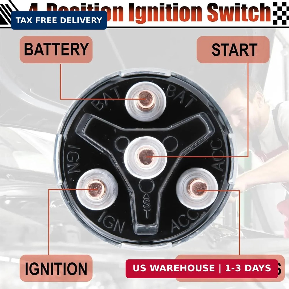 Ignition Switch with Key, Universal Ignition Key Switch, 12V 4 Position Starter