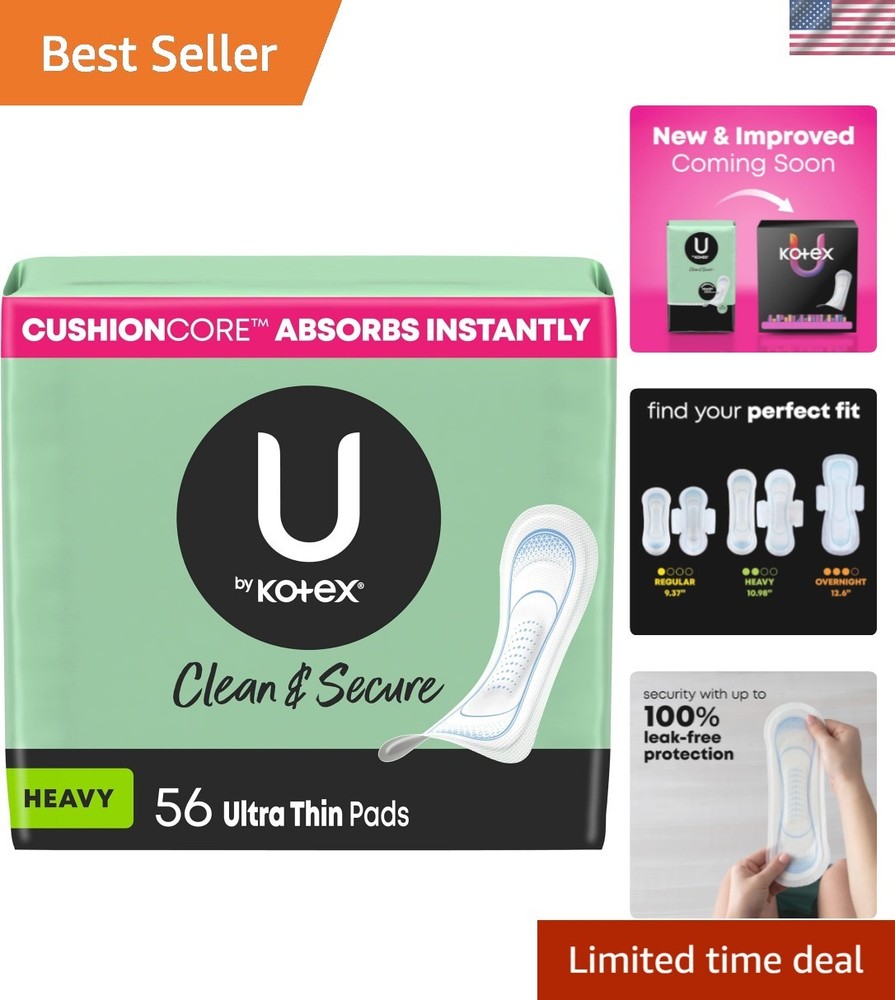 Ultra Thin Pads, Clean & Secure, Heavy Absorbency, 56 Count Packaging May Vary