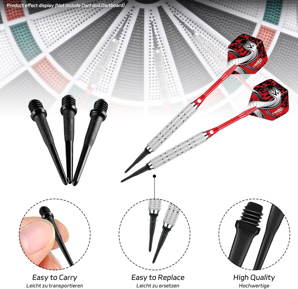 Cyeelife 2BA Thread Soft Tip Dart Points - Plastic Dart Tips - 100/1000 Pack Pre