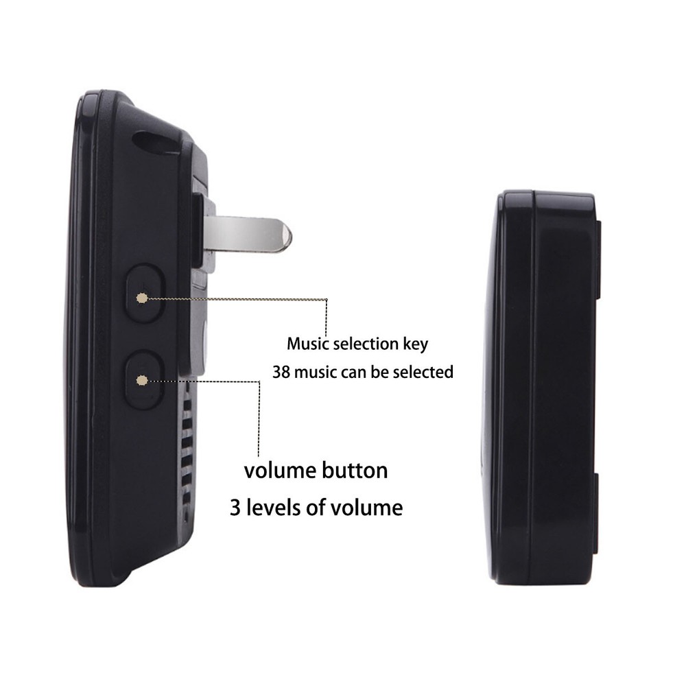 Waterproof Wireless Doorbell Adjustable Volume 984 FT Plugin Receiver 38 Chime