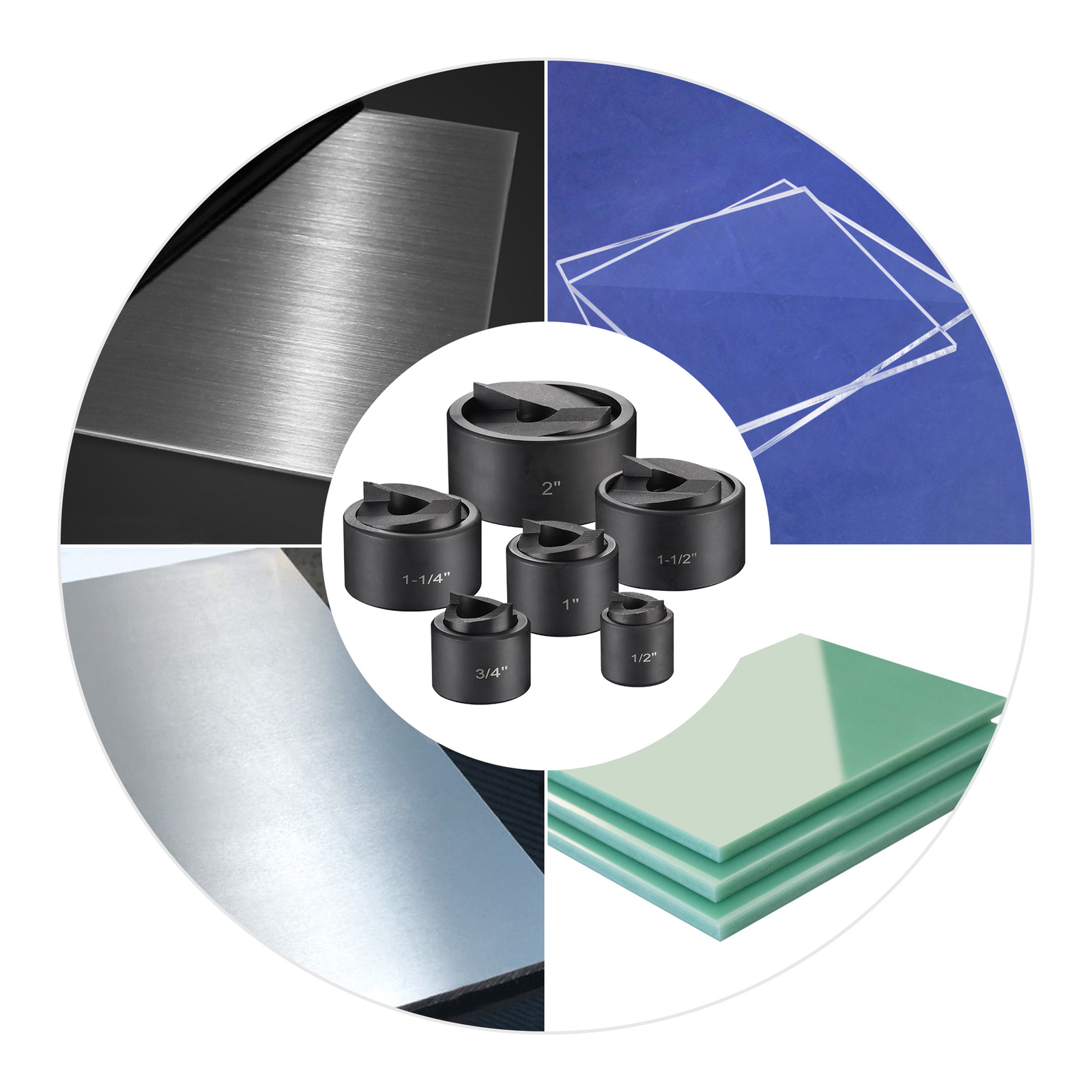 Yescom 6 Ton Manual Knockout Hole Punch Driver Kit 1/2" to 2" 6-Die Conduit