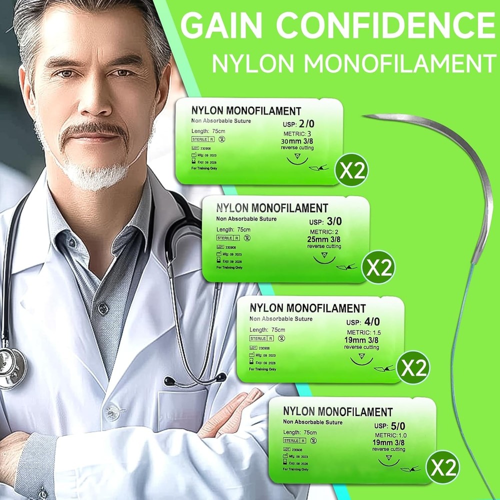 Sutures Thread with Needle (24 Mixed 2/0, 3/0, 4/0, 5/0) - Practicing Suturing(E