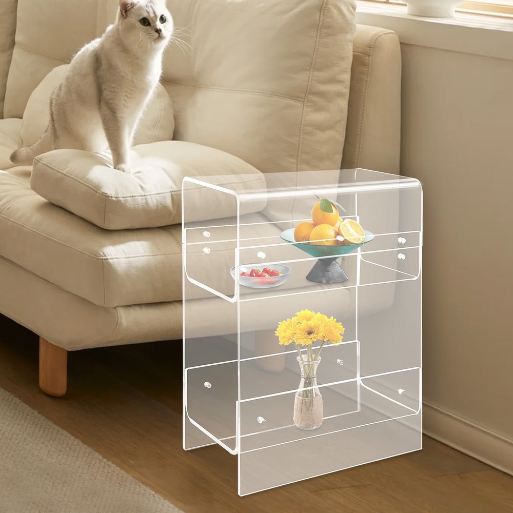 Side Table, Narrow End Table for Small Spaces, 3-tier Clear Acrylic Side Table