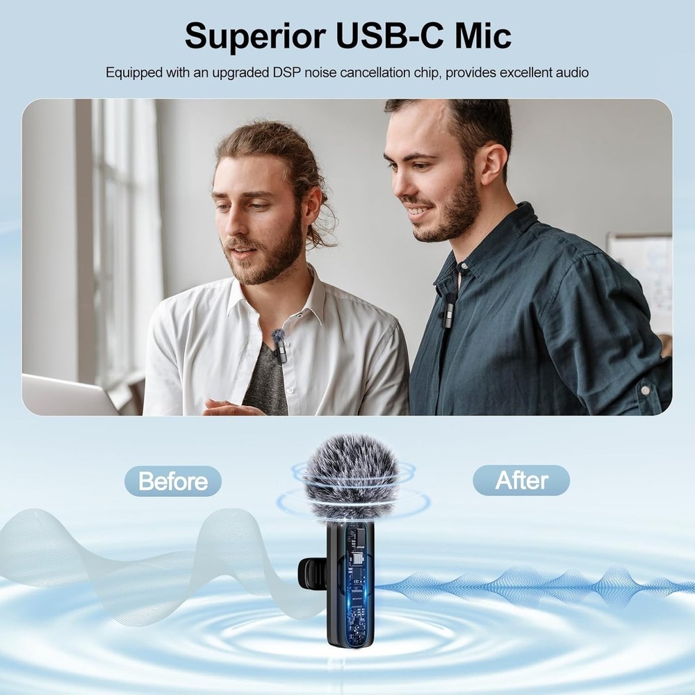 Automatic Pairing Lavalier Mic - Noise Cancelling Dual Transmitters for Vlogging