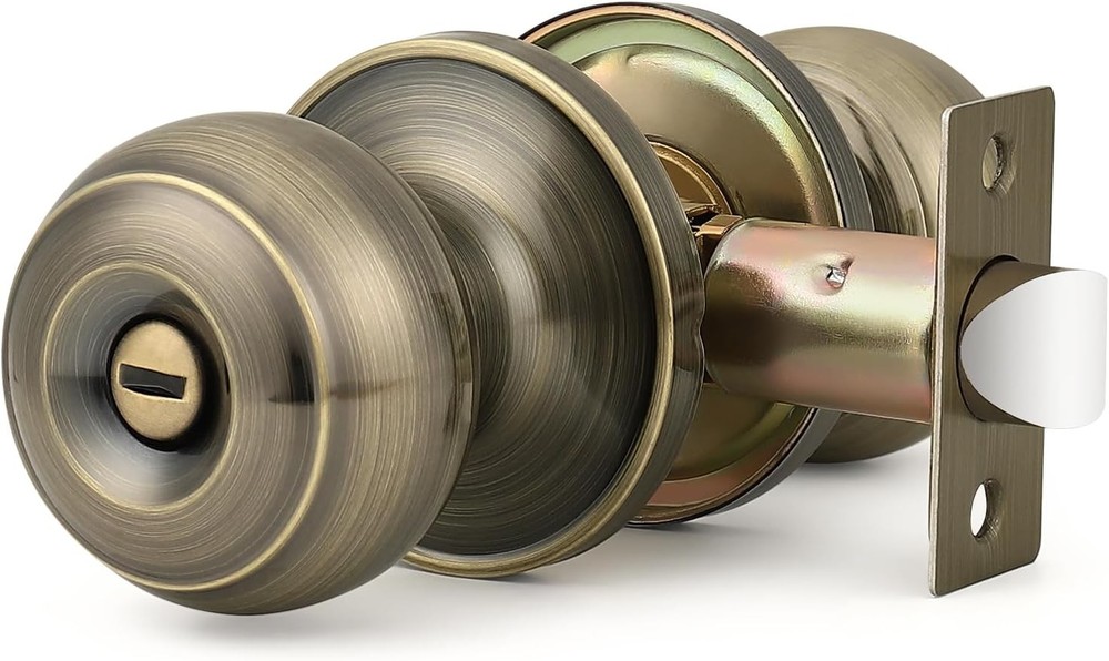 Probrico Privacy Door Knobs Lock Interior Bedroom 1 Pack, Antique Brass