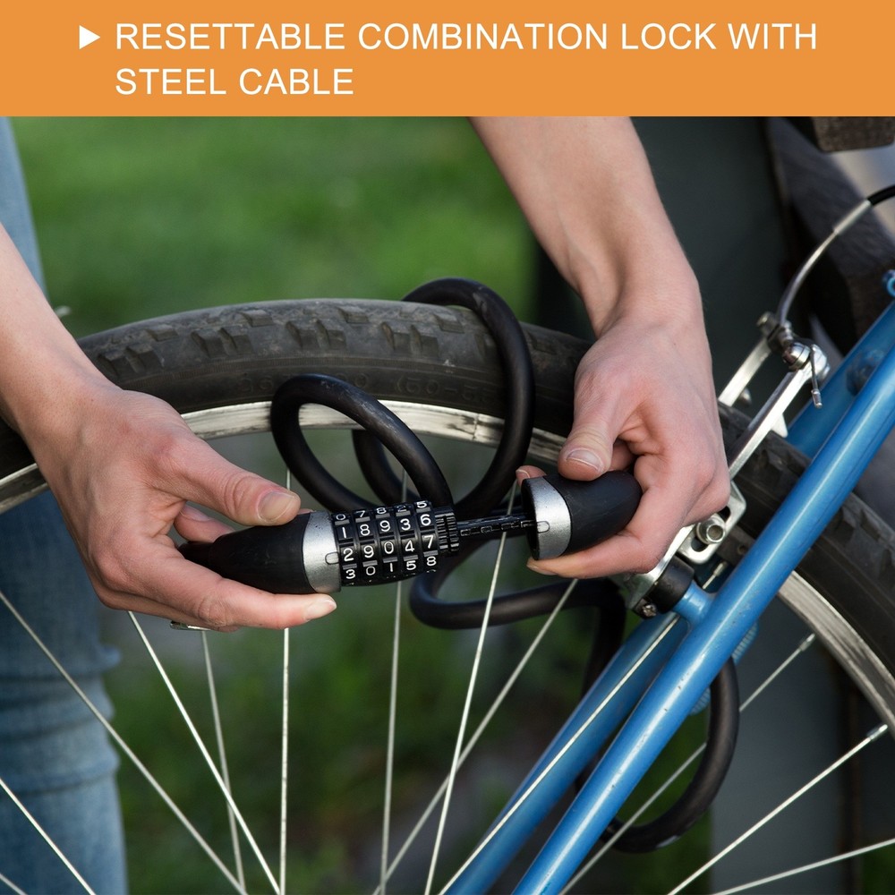 150cm Bike Lock Cable, Security Bike Wire with 4 Digit Code Combination, Black