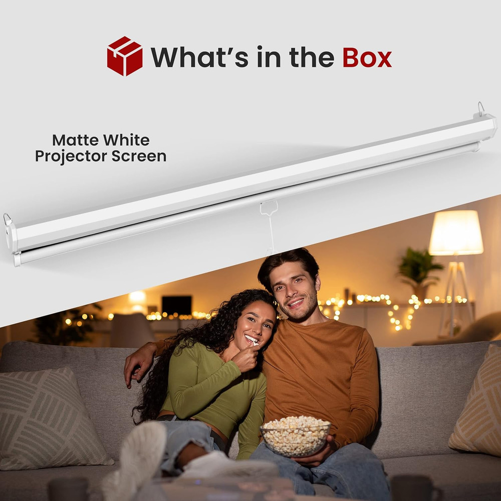 84-Inch Pull down Projector Screen – Manual Roll-Down Matte White Viewing Surfac