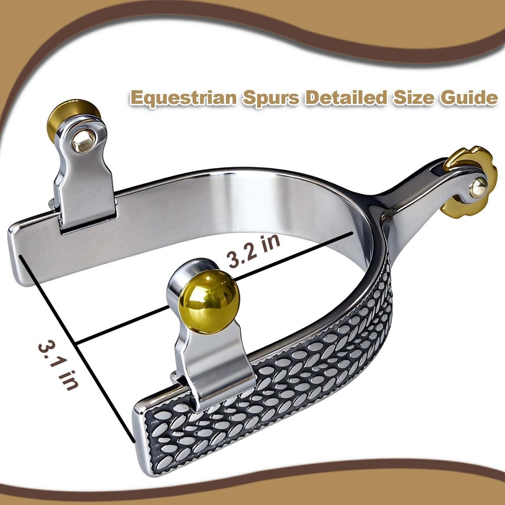 Professional Horse Spurs with Roller & Wheat Engraving, Includes 2 Leather St...
