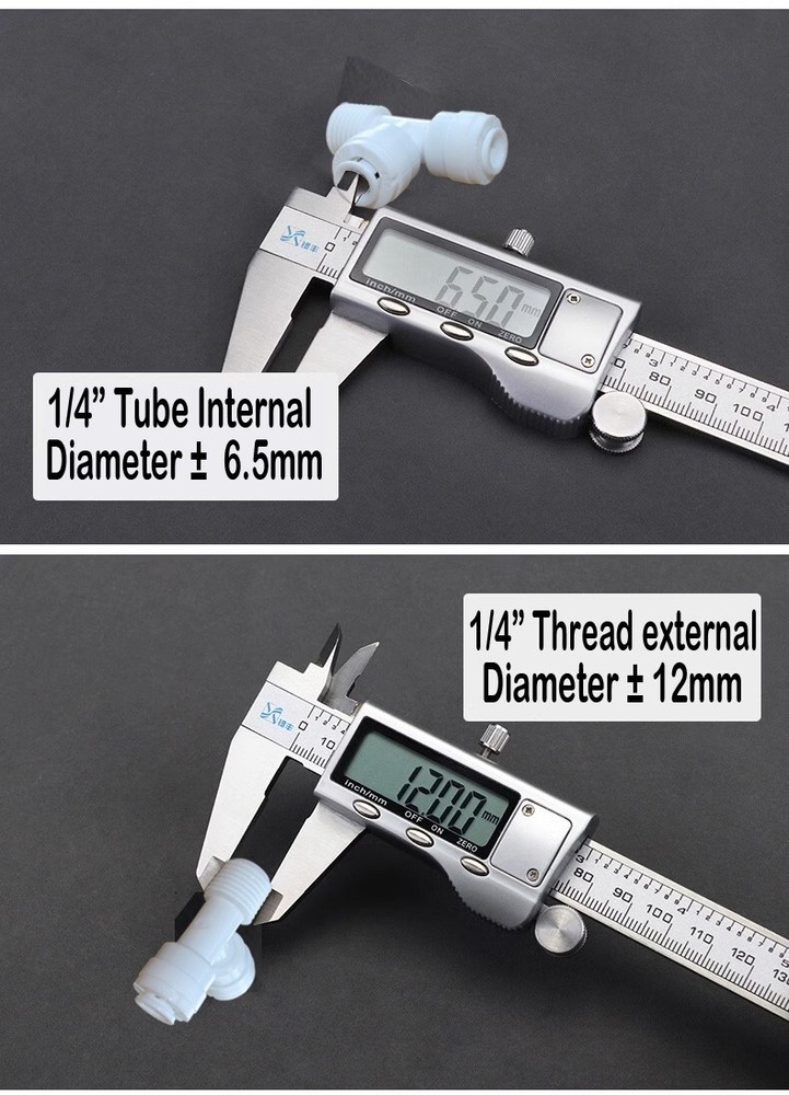 3X 1/4-1/4 Thread Tee+3X 1/4-1/4 Thread Straight Fitting Connector Water Filter