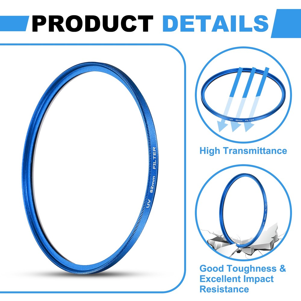 2Pcs 82mm Ultra Slim Lens Filter Multi Coating Camera Len Filter, Blue
