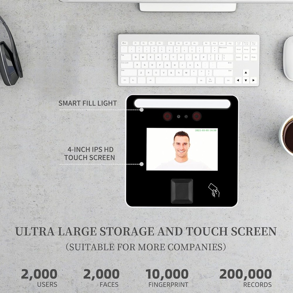 Hysoon HY3000 Time Clock 4” Touch Screen Automatic Face Fingerprint RFID Pin