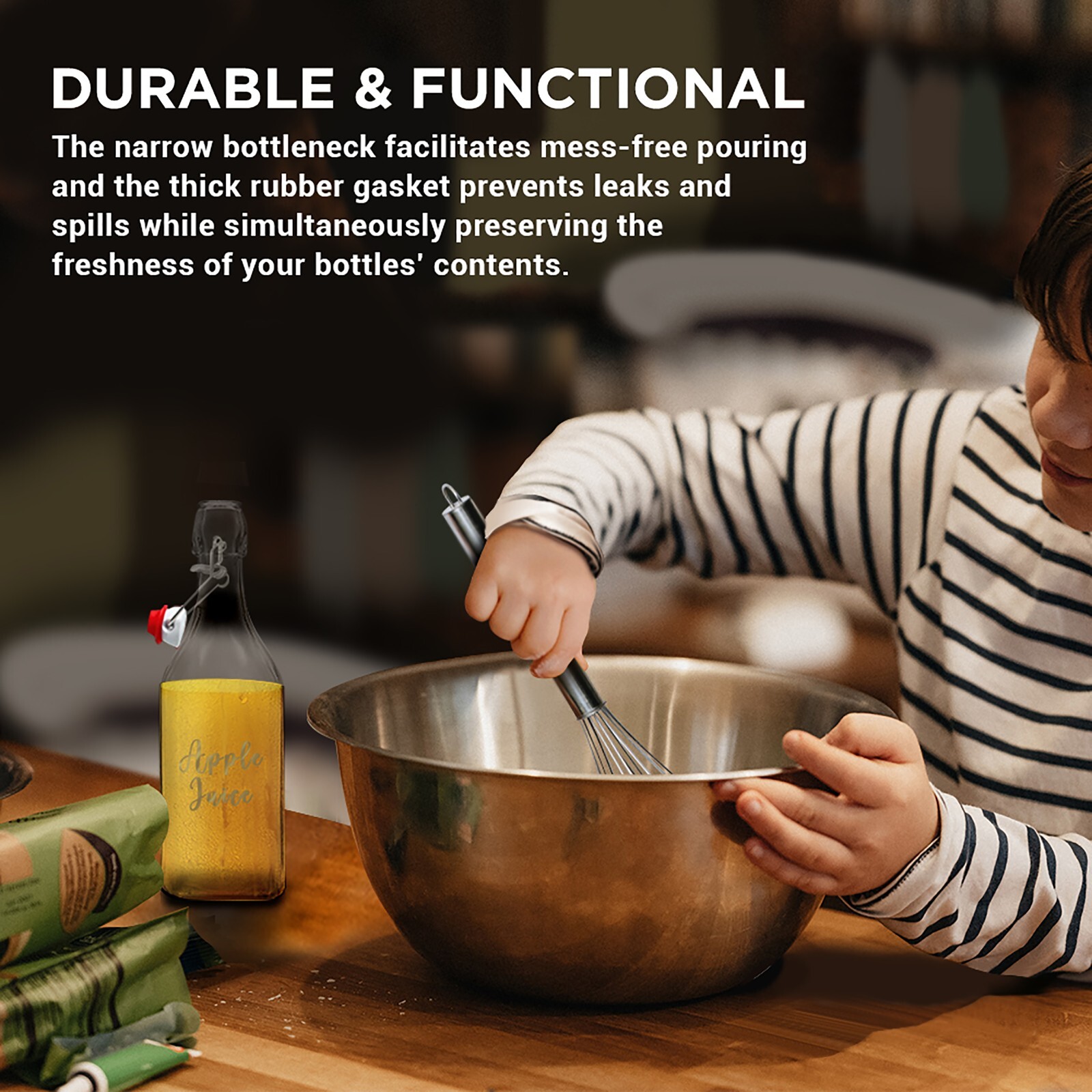 Nevlers 8.5 Oz. Airtight Glass Swing Top Bottles + Accessories (Pack of 6)