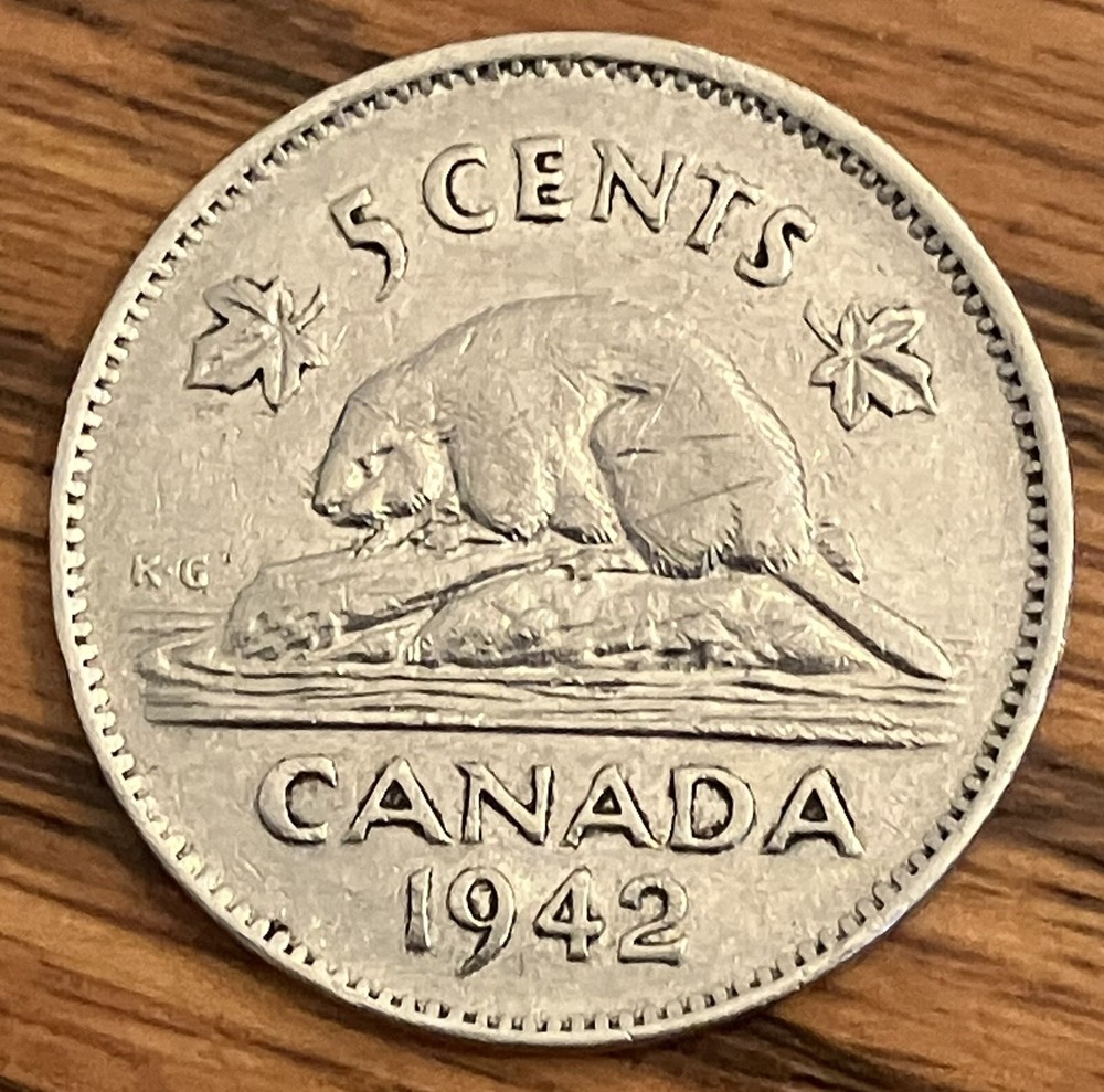1942 Canada 5 cent nickel **75% off combined shipping**