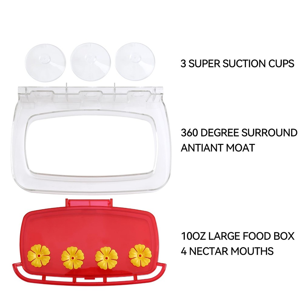 2 Pack Window Hummingbird Feeder with Strong Suction Cup, Plastic Red