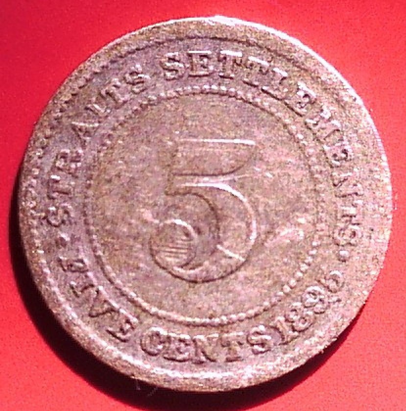 STRAITS SETTLEMENTS /  SILVER 5 FIVE CENTS 1895