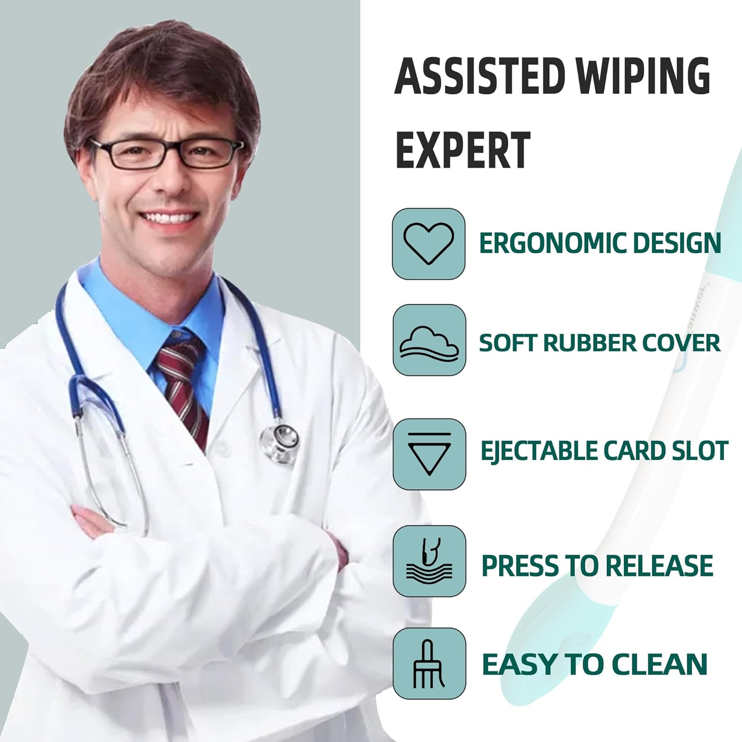 Toilet Aids for Wiping Bottom - 15.7" Long Reach Comfort Butt Wiper Tools