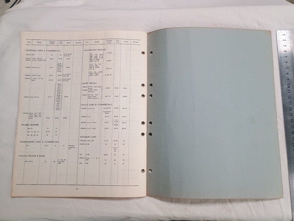 1959 W&B Warren & Brown Tension Wrenches Application Data &Technical Information
