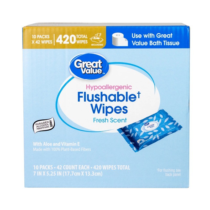 (3 pack) Great Value Fresh Scent Flushable Wipes, 10 Resealable Packs