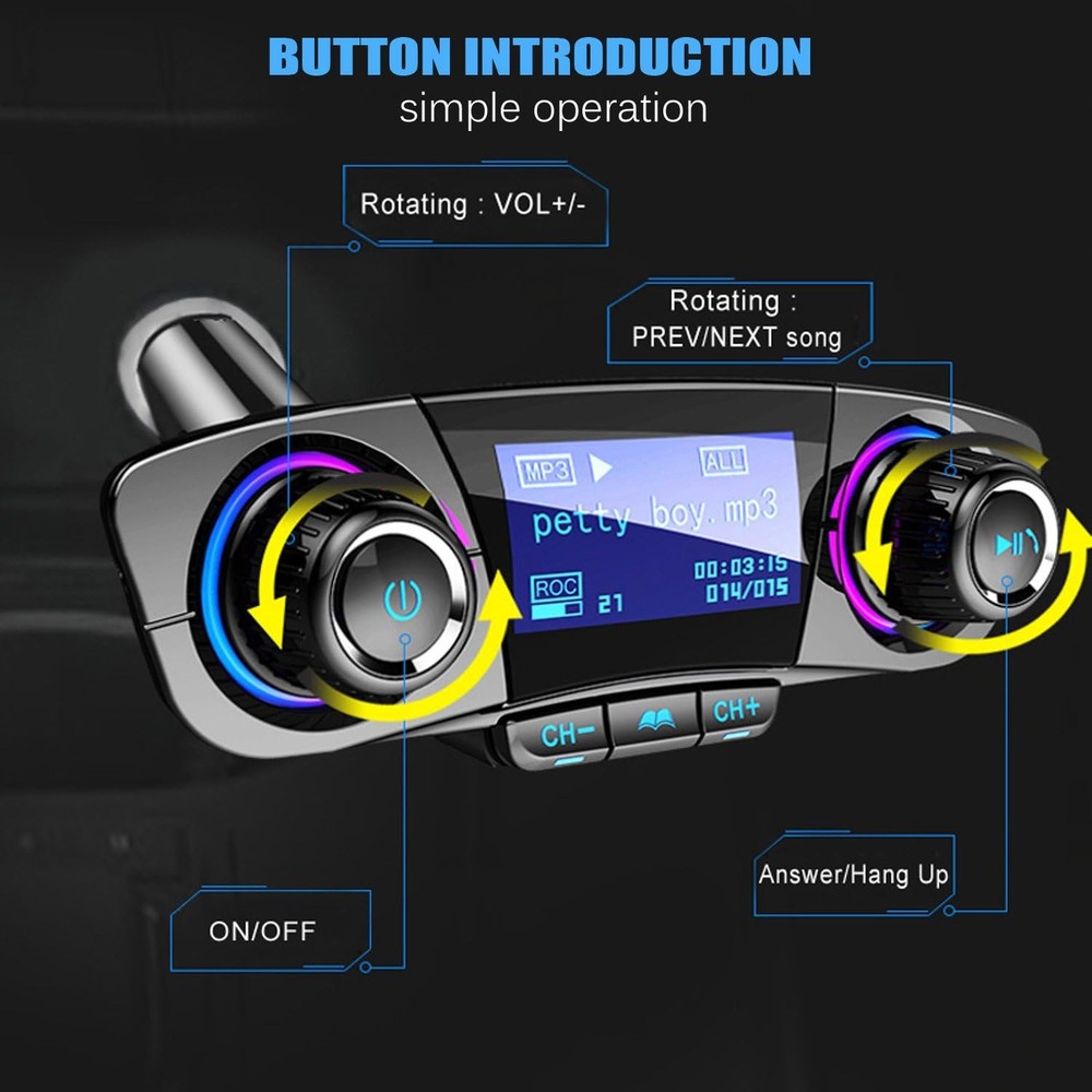 Bluetooth Car FM Transmitter MP3 Player Hands free Radio Adapter Kit USB Charger