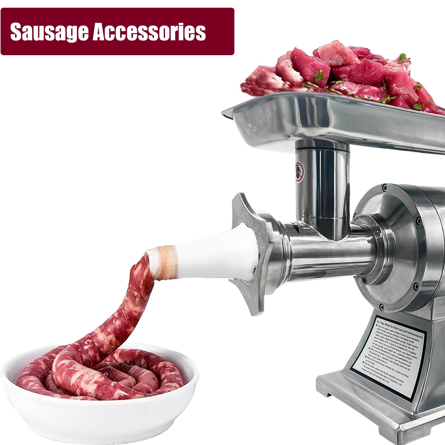 1.5HP Commercial Electric Meat Grinder 1100W Stainless Steel 550lbs/h Heavy Duty