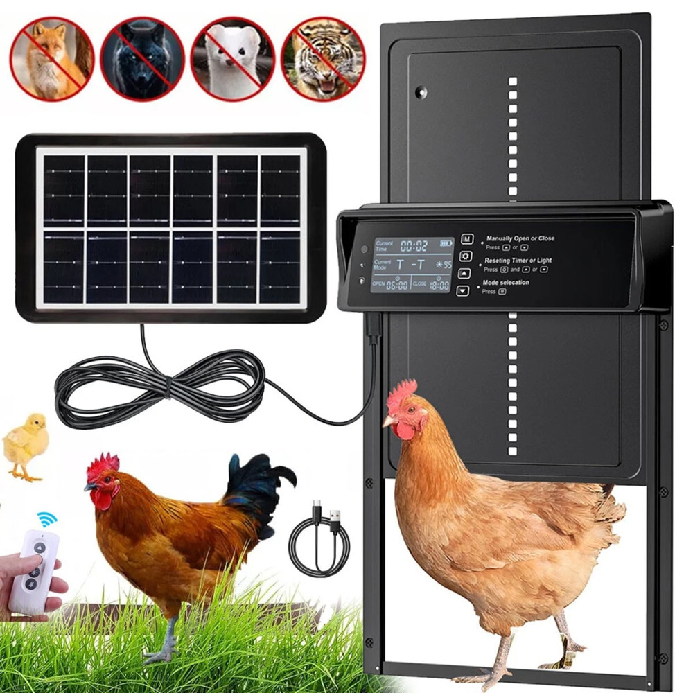 Automatic Solar Power 2000mAh Chicken Coop Door Opener With Timer Sensor Remote