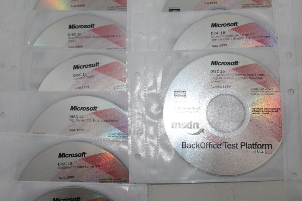 1999 MSDN BackOffice Test Platform Software 1 thru 16 and 19 thru 21