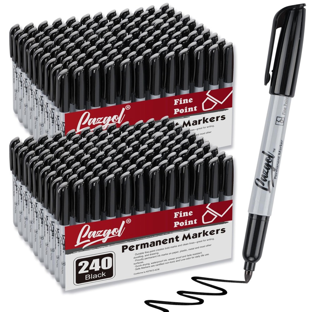 Permanent Markers Bulk, 240 Pack Fine Tip Black Permanent Markers, Waterproof...