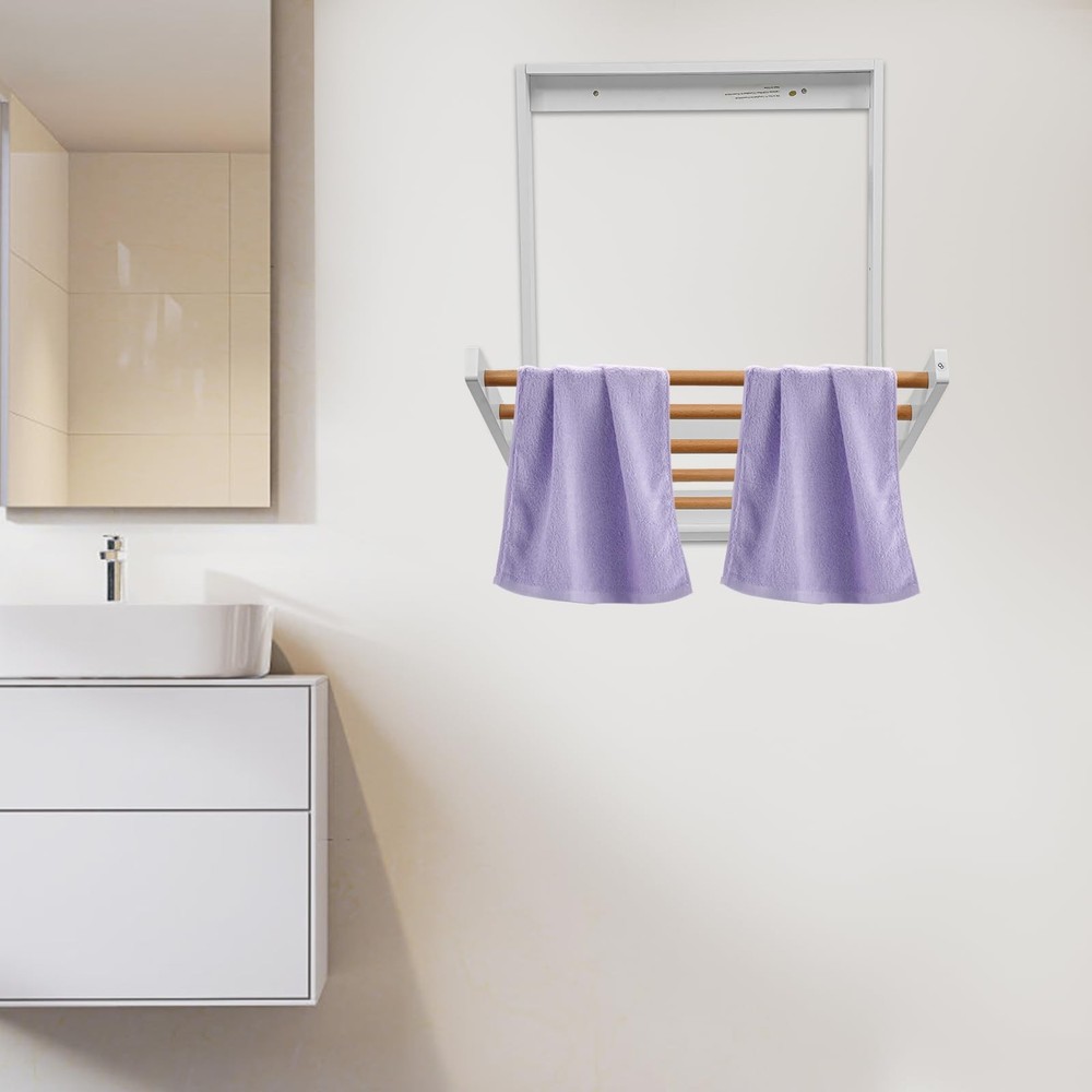Wall-Mounted Foldable Clothes Drying Rack - Solid Wood Indoor Laundry Organiz...