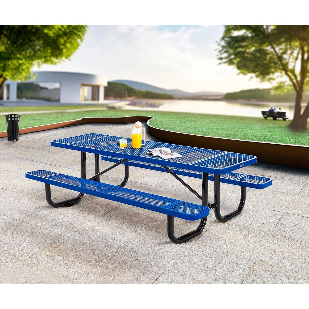 Global Industrial 8'L Rectangular Picnic Table Expanded Metal Blue