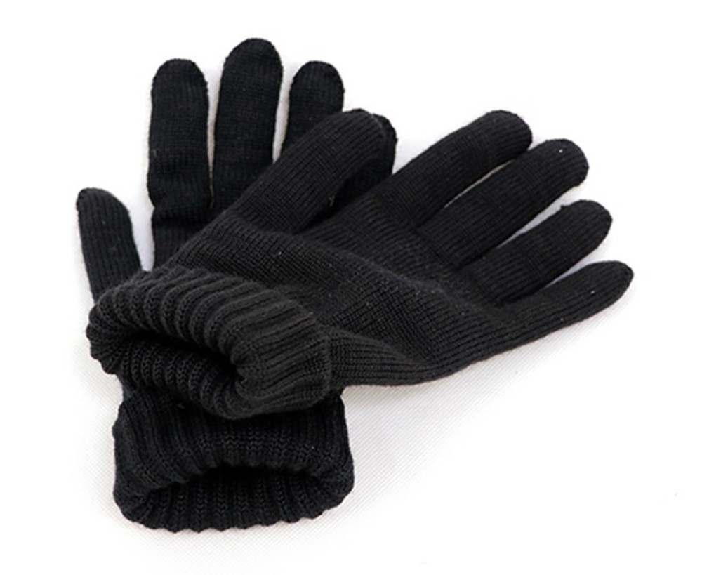 Russian Gloves  Black Double-Layer Wool Blended Cold Resistant Yarn Gloves