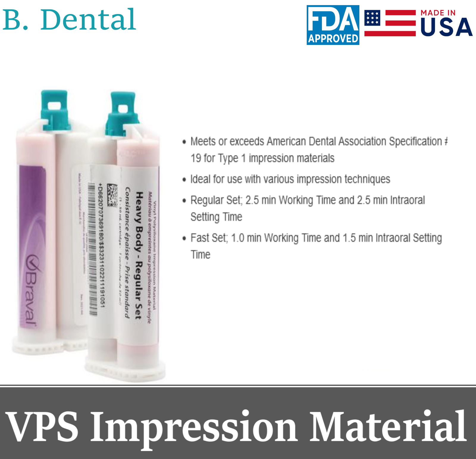 Dental VPS Impression Material Light/Medium Body / Heavy Body - Fast/Regular Set