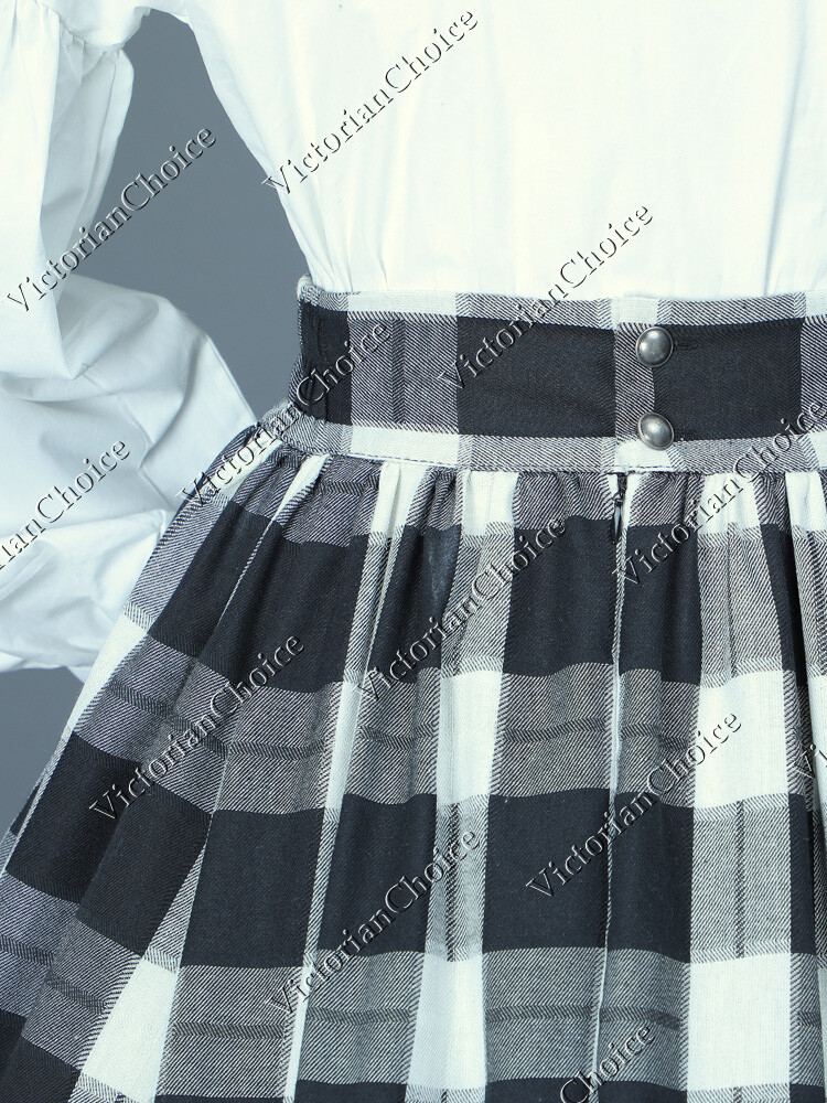 Victorian Civil War Dickens Black and White Tartan Dress Theater Costume 314
