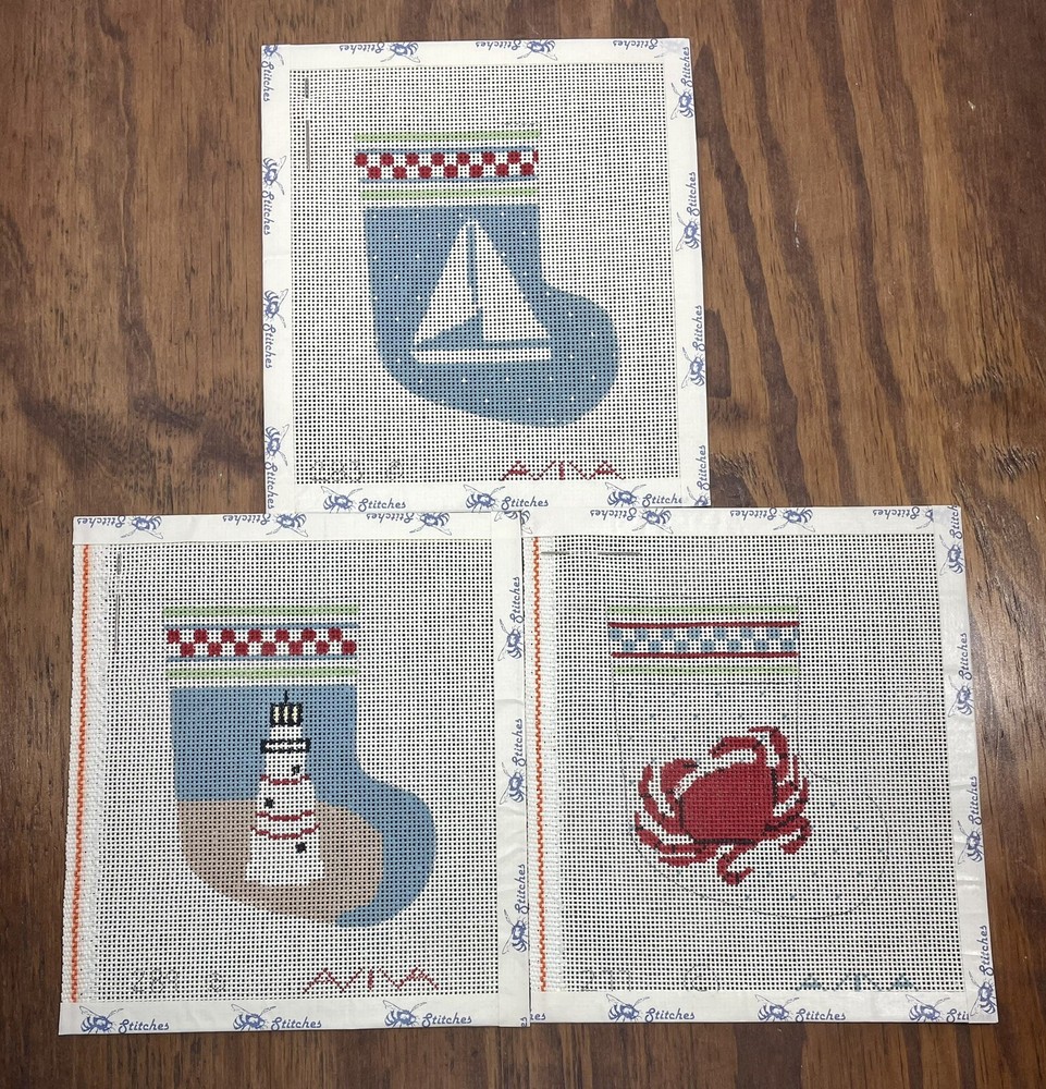 Aviva Hand Painted Needlepoint Canvas Mini Stocking Beach Theme YOU CHOOSE