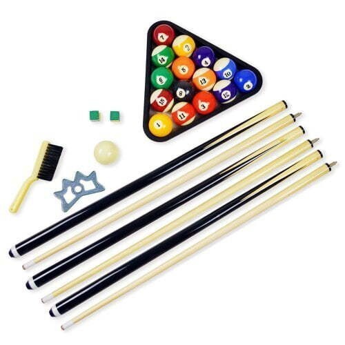 Pool Table Billiard Accessory Kit W/ 57-in Cues Ball Racking Triangle Rail Brush