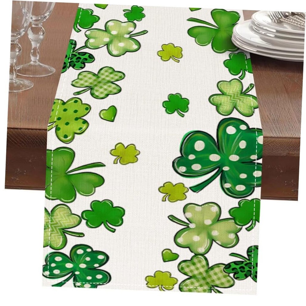 St. Patrick's Day Table Runner - 13x72 Inch Shamrock Table Runner Decorations