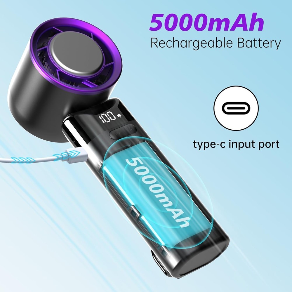 sylvwin Portable Mini Handheld Fan,Adjustable Speed(1-100) 5000mAh Battery