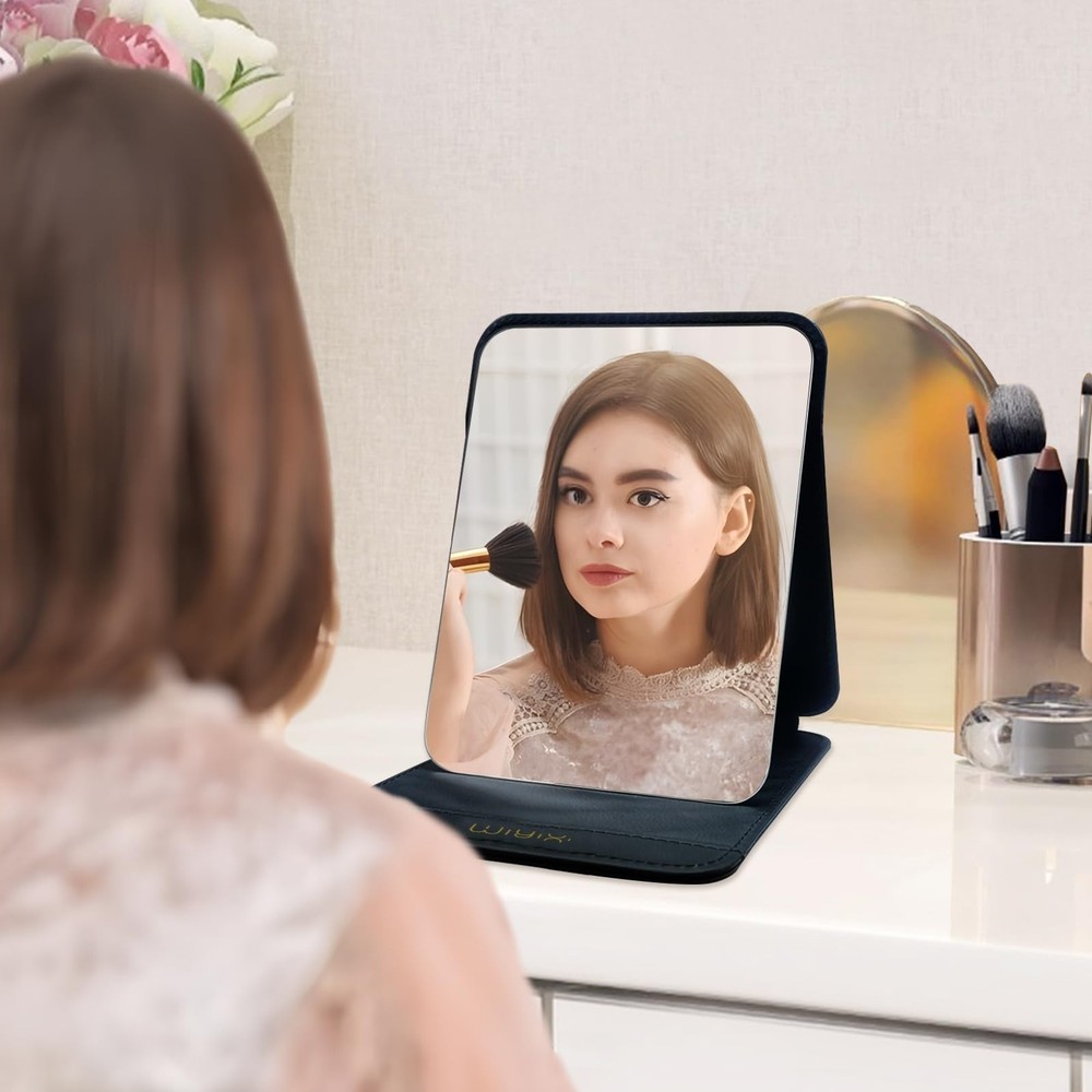 Foldable Travel Makeup Mirror, Adjustable Angle Portable Standing Vanity Mirr...