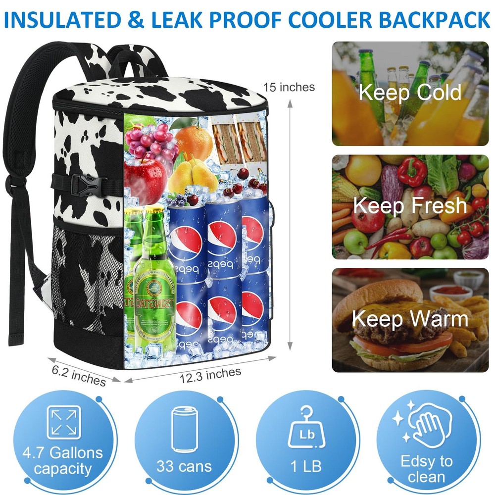 Cooler Backpack 33 Cans Backpack Coolers Insulated Leak Proof Soft Beach Cool...