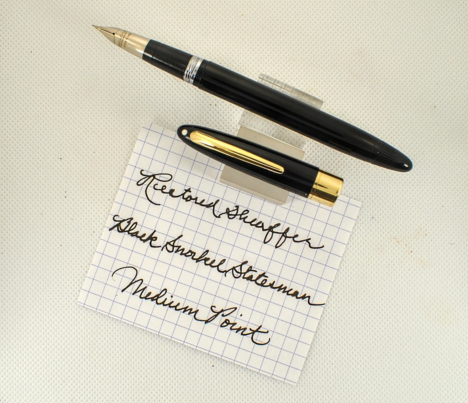 Very Nice Black Snorkel Statesman, Smooth Medium Palladium Nib, RESTORED