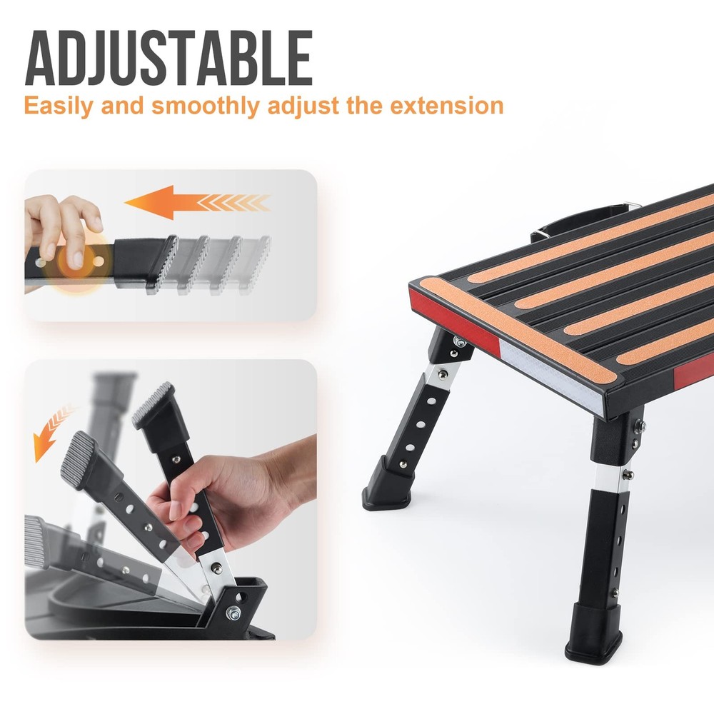 RV Stool, Adjustable Height Folding Step with Non-Slip Surface, Rubber Feet,
