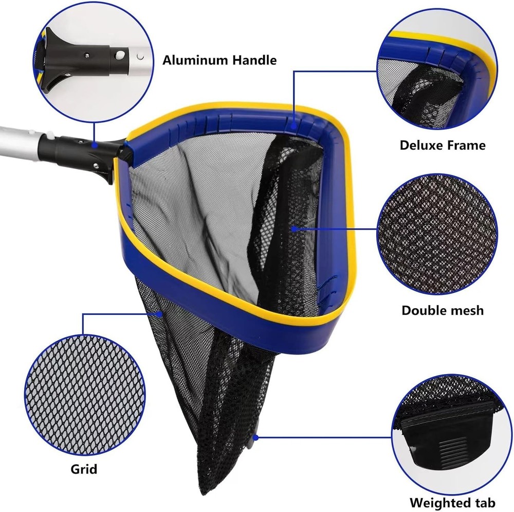 Pool Deep Skimmer Net W/ 3ft 10ft 1.0mm Thick Adjustable Aluminum Pole & Fine