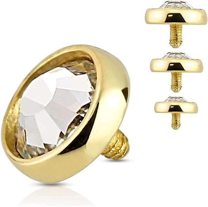 14G Flat Dermal Top Piercing Internally Threaded Dermal Anchor Tops Flat Dome CZ