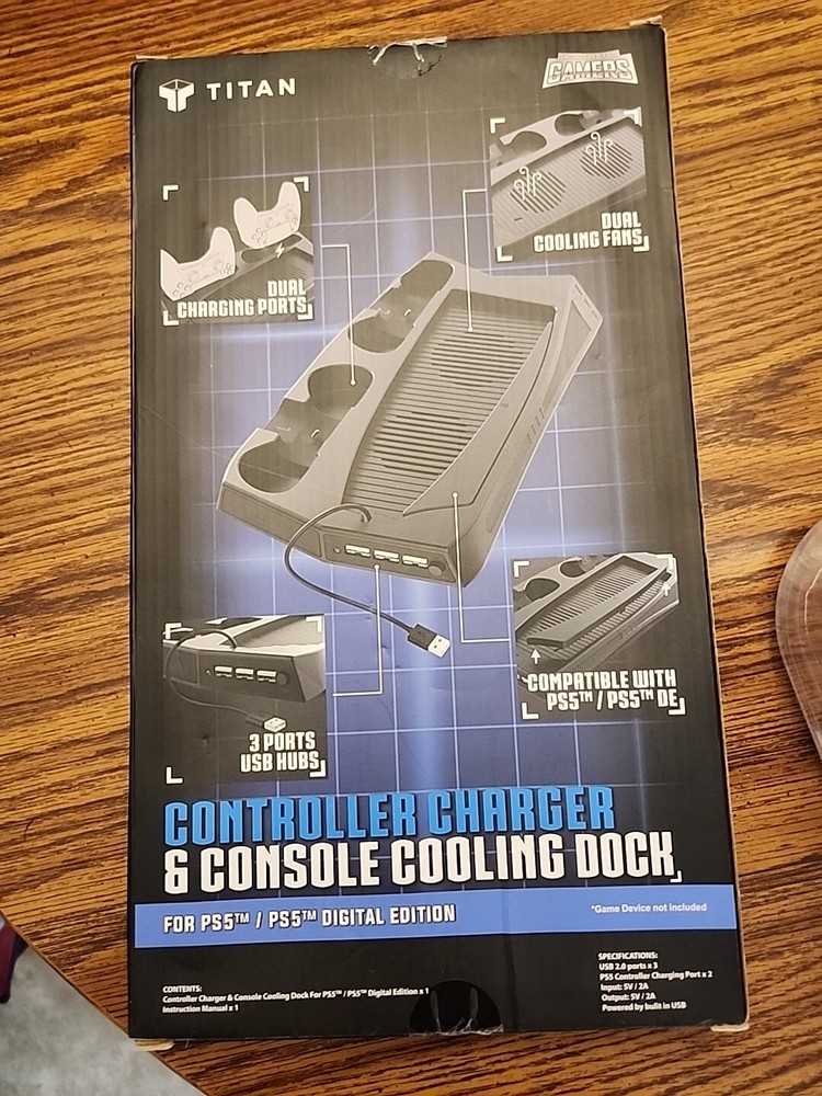 TITAN PS5 2-Controller Charging Station & Console Dual Cooling Fan Dock