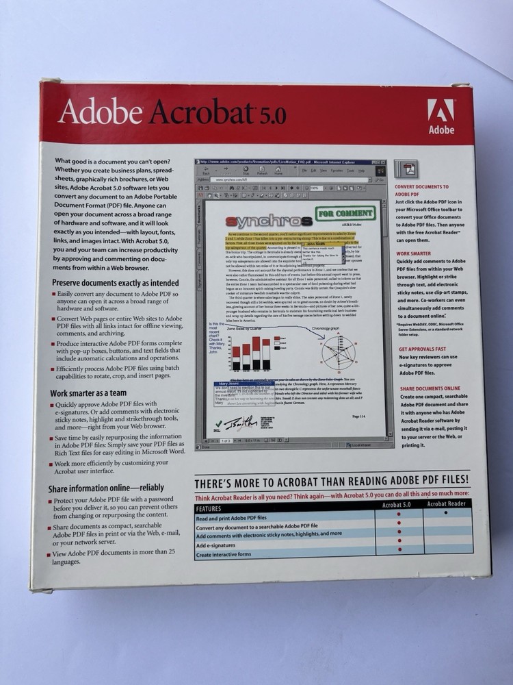 Adobe Acrobat 5.0 Full Retail Version CD w/ Product Key Windows Mac Big Box