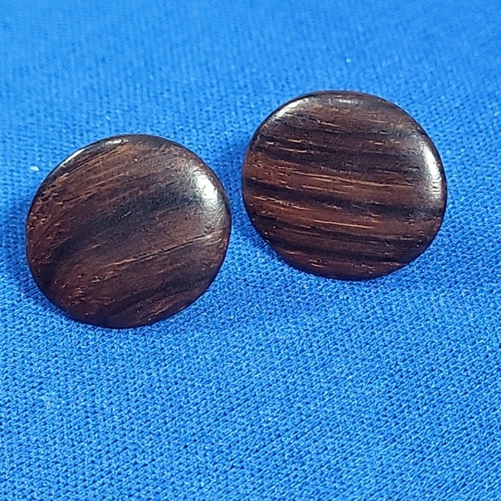 Vintage Woodgrain Earrings Button Style Dot Pierced Post Studs