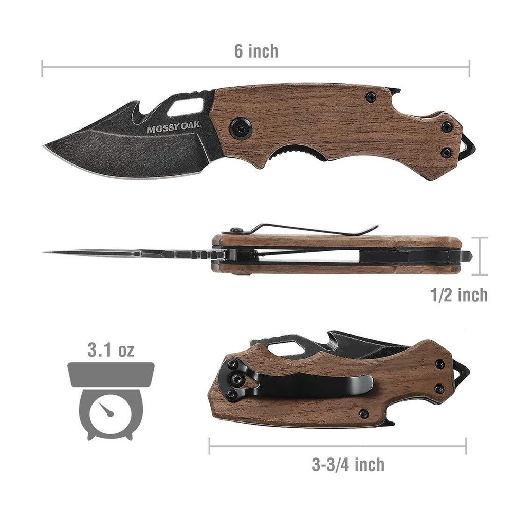 Mossy Oak Mini Folding Pocket Knife Multitool Bottle Drop Point Blade EDC Opener