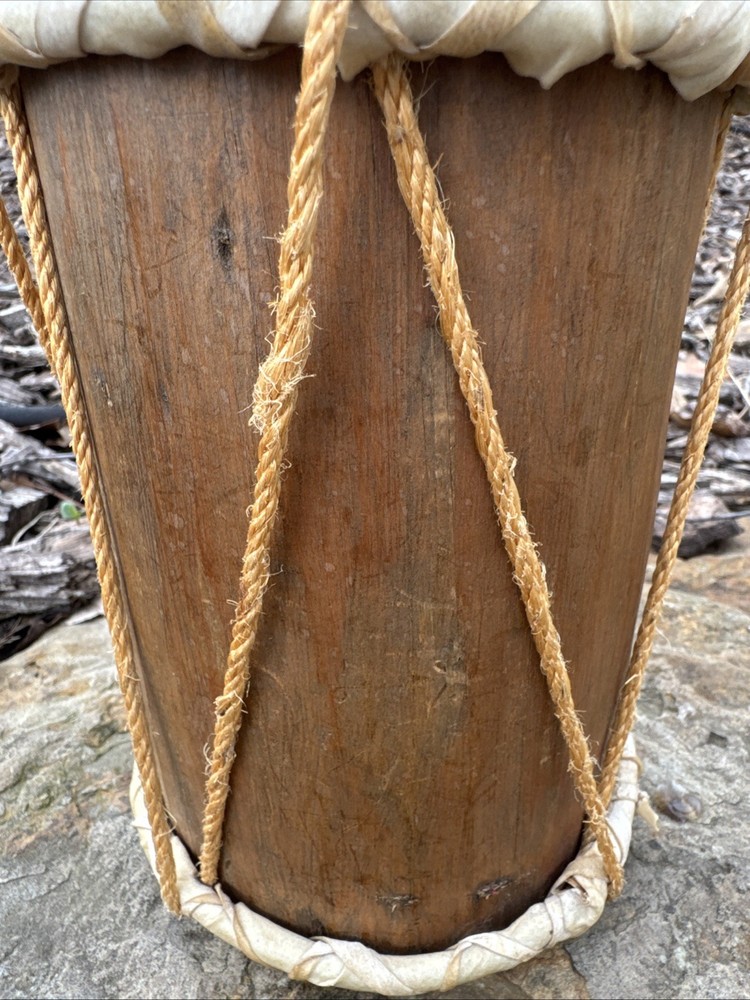 Rustic Native American Rawhide Log Drum 7 H x 5.5 W Preowned